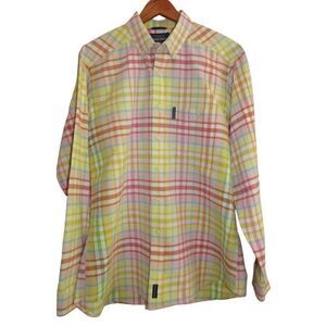 Rough Stock Panhandle Slim Yellow &‎ Pink Plaid Long Sleeve Button Up Shirt L